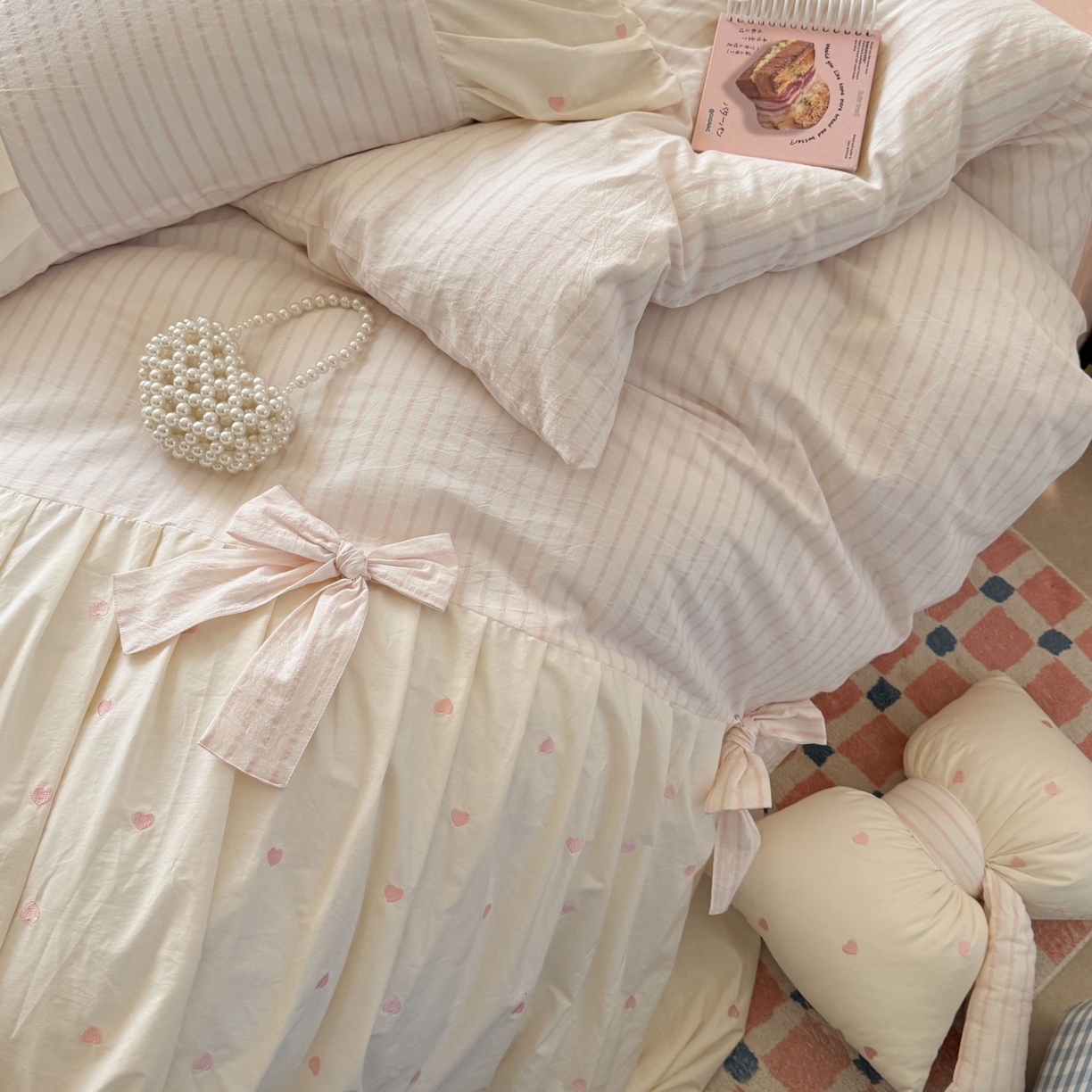 91家纺网 家纺一手货源 找家纺 觅糖家纺 2025新款100%全棉色织水洗棉系列四件套 月光甜美-粉