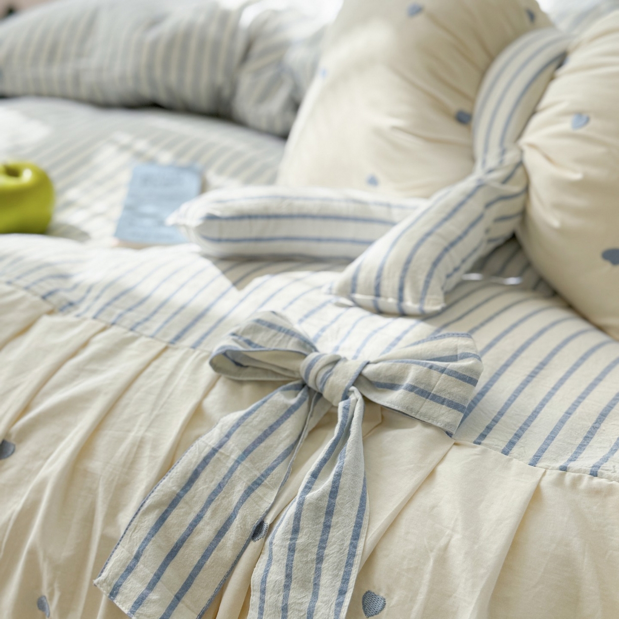 91家纺网 家纺一手货源 找家纺 觅糖家纺 2025新款100%全棉色织水洗棉系列四件套 月光甜梦-蓝