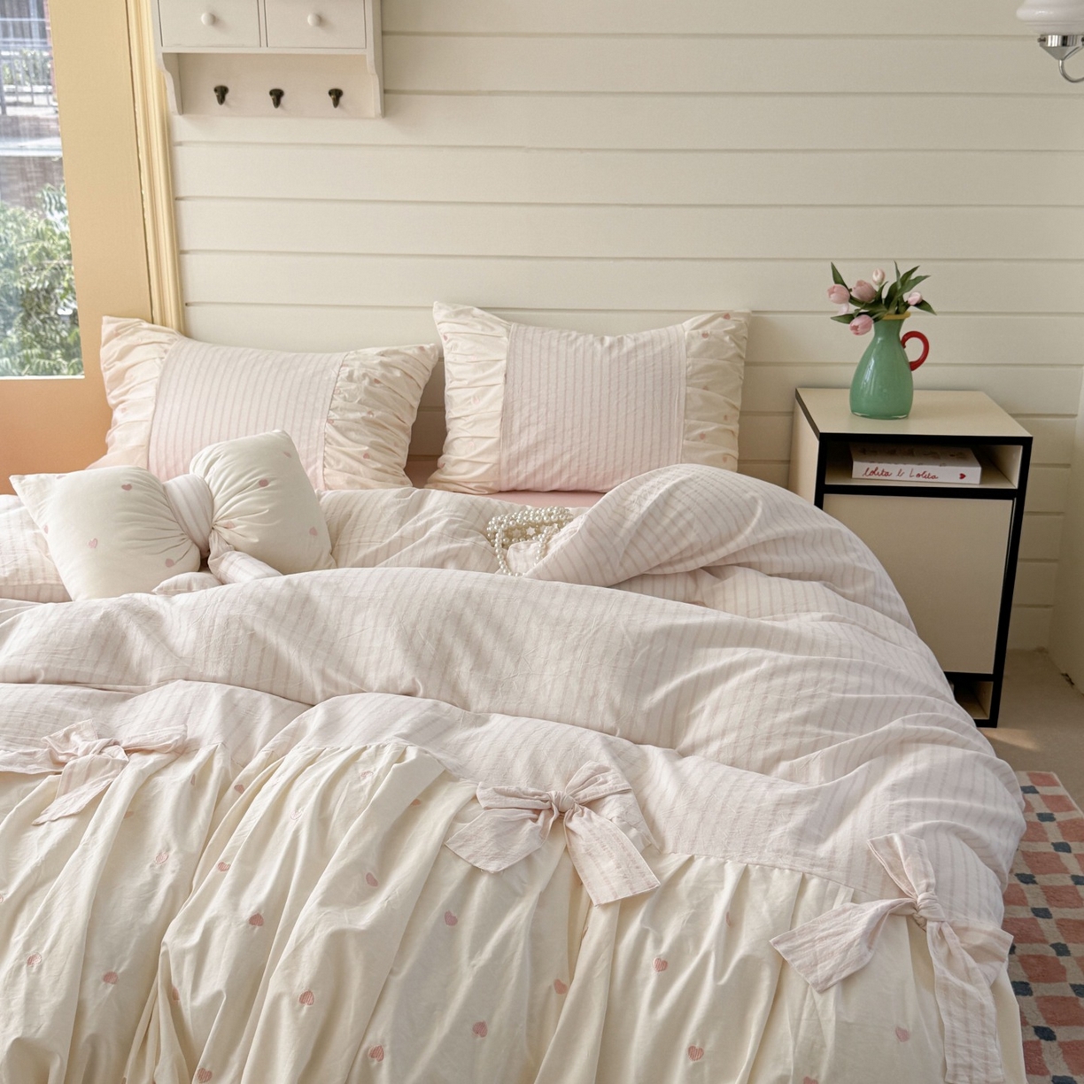 91家纺网 家纺一手货源 找家纺 觅糖家纺 2025新款100%全棉色织水洗棉系列四件套 月光甜美-粉