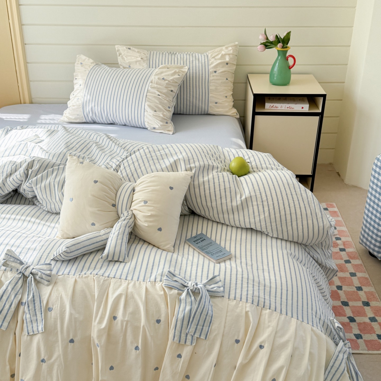 91家纺网 家纺一手货源 找家纺 觅糖家纺 2025新款100%全棉色织水洗棉系列四件套 月光甜梦-蓝