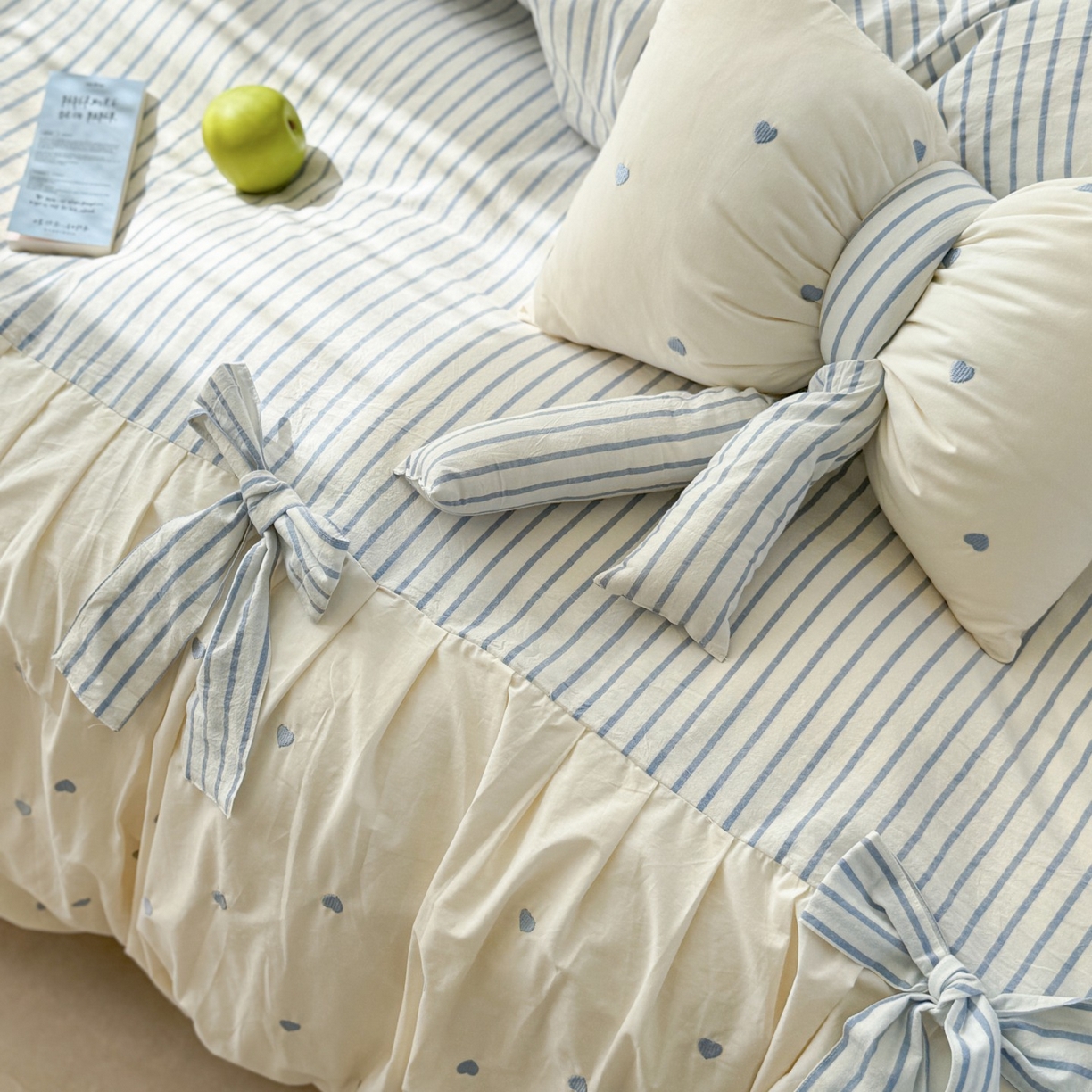 91家纺网 家纺一手货源 找家纺 觅糖家纺 2025新款100%全棉色织水洗棉系列四件套 月光甜梦-蓝