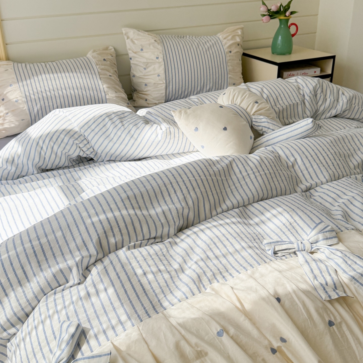 91家纺网 家纺一手货源 找家纺 觅糖家纺 2025新款100%全棉色织水洗棉系列四件套 月光甜梦-蓝