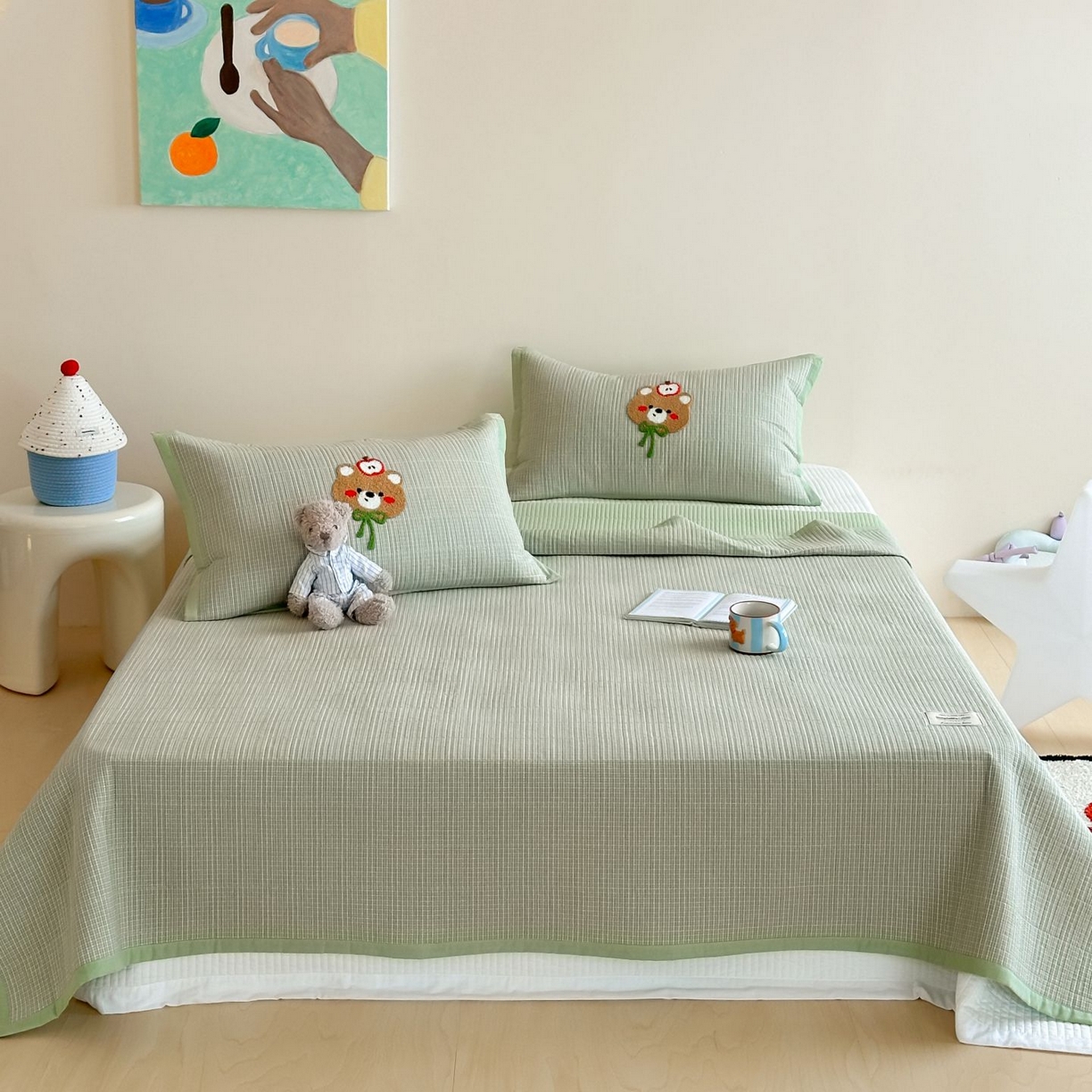 91家纺网 家纺一手货源 找家纺 （总）觅糖家纺 2025新款色织水洗棉毛巾绣床盖四件套