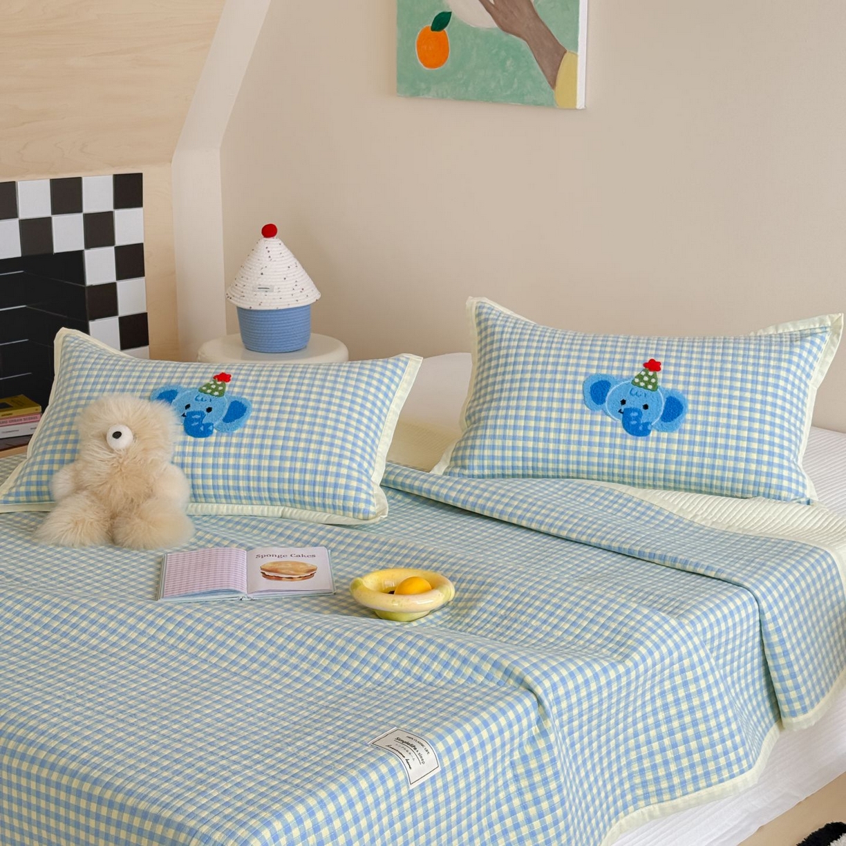 91家纺网 家纺一手货源 找家纺 觅糖家纺 2025新款色织水洗棉毛巾绣床盖四件套 可爱小熊