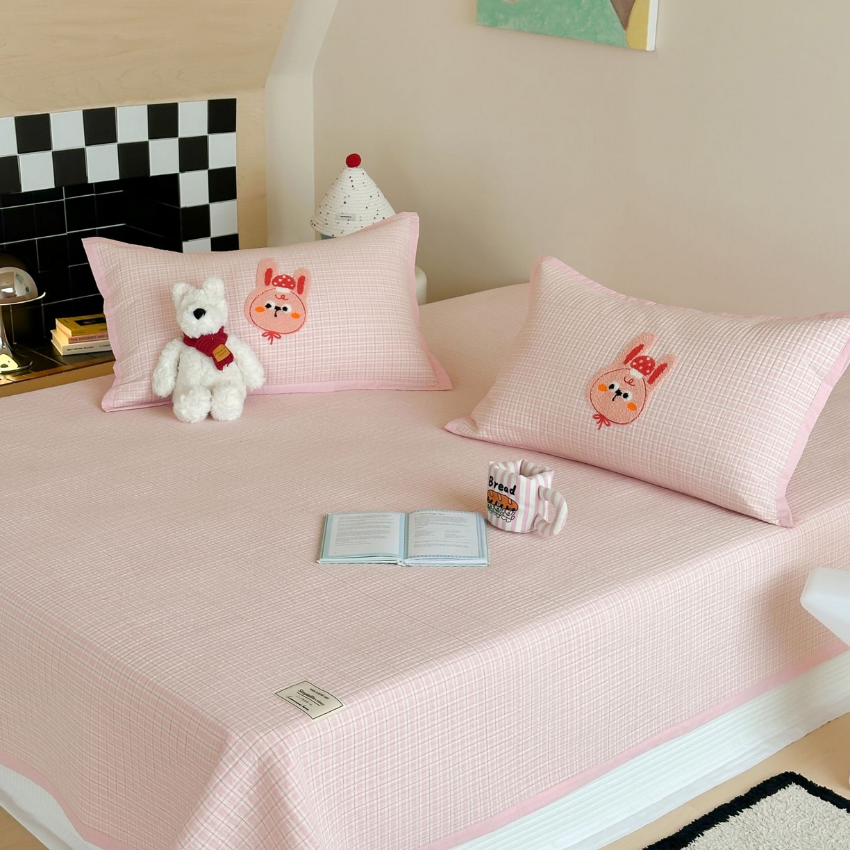 91家纺网 家纺一手货源 找家纺 （总）觅糖家纺 2025新款色织水洗棉毛巾绣床盖四件套