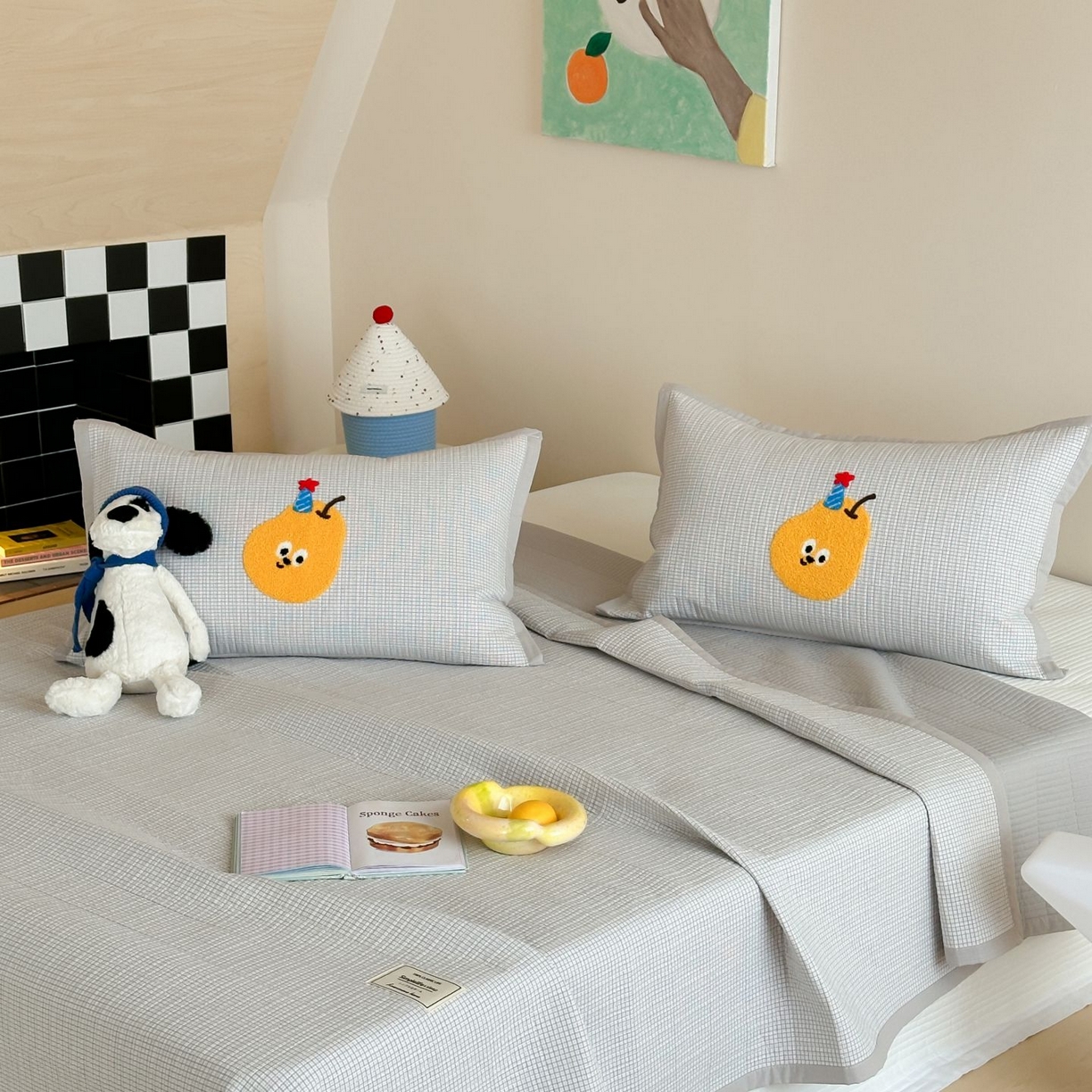 91家纺网 家纺一手货源 找家纺 觅糖家纺 2025新款色织水洗棉毛巾绣床盖四件套 一只梨