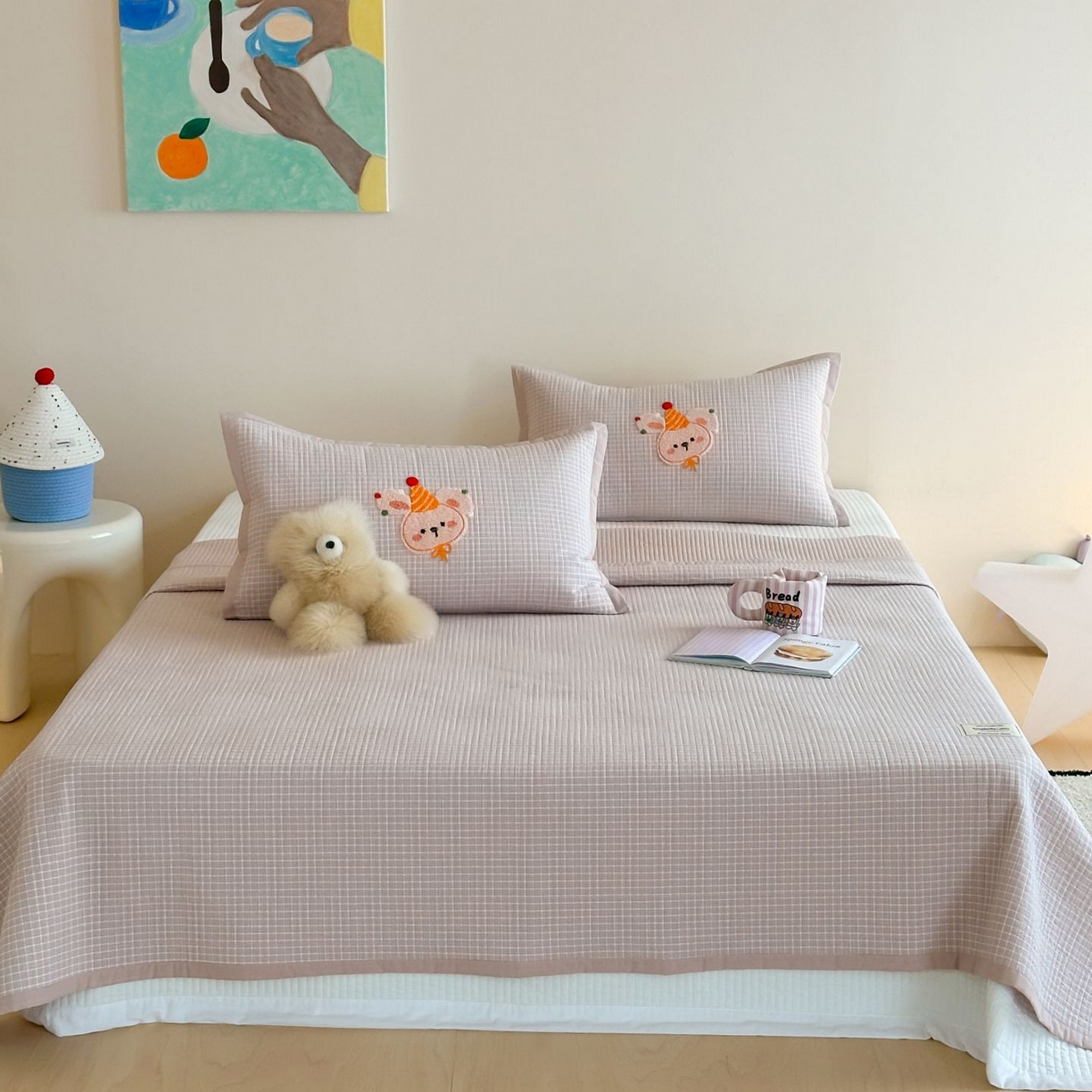 91家纺网 家纺一手货源 找家纺 觅糖家纺 2025新款色织水洗棉毛巾绣床盖四件套 礼物兔