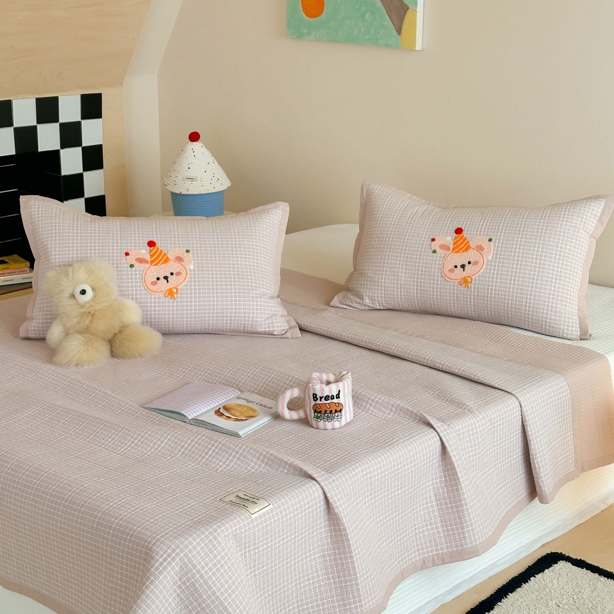 91家纺网 家纺一手货源 找家纺 觅糖家纺 2025新款色织水洗棉毛巾绣床盖四件套 礼物兔