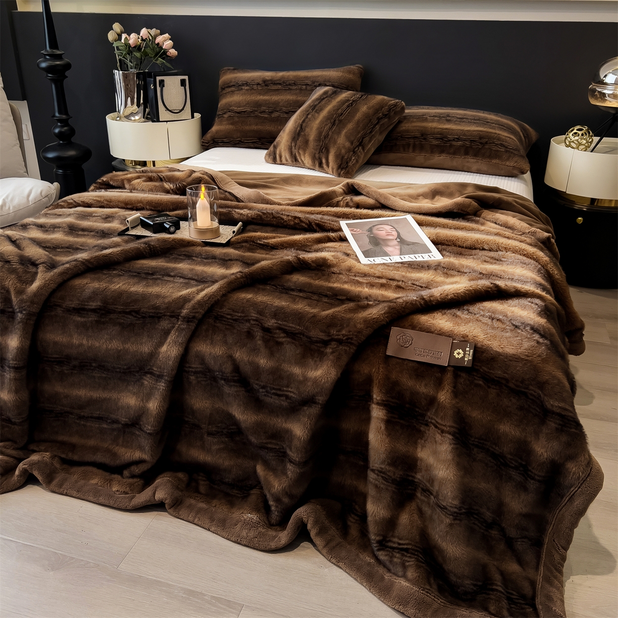 91家纺网 家纺一手货源 找家纺 慕木家纺 2025新款轻奢大金貂拉链毛毯被雪山飞狐系列 雪山飞狐-棕咖