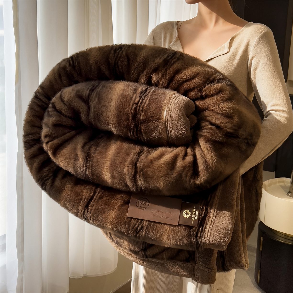 慕木家纺 2025新款轻奢大金貂拉链毛毯被雪山飞狐系列 雪山飞狐-棕咖