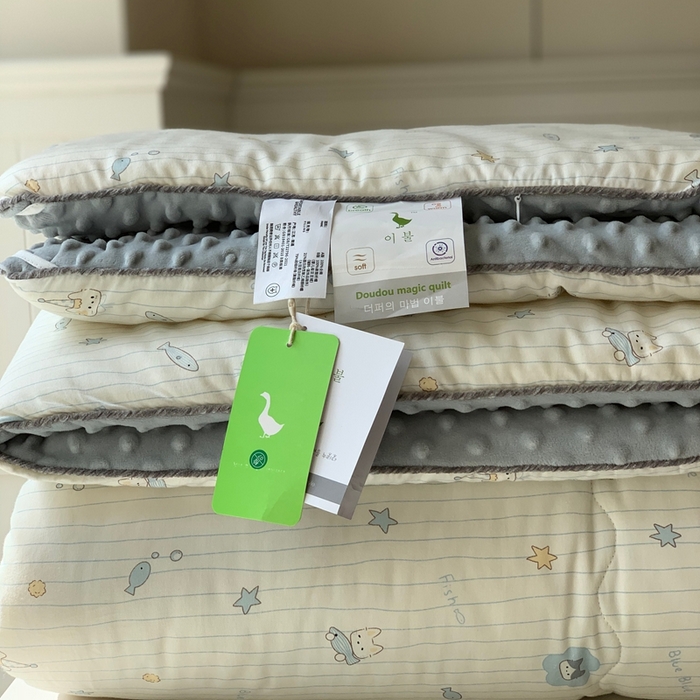 91家纺网 家纺一手货源 找家纺 汇庭 2025秋冬新款·幸运双豆春秋被系列 小鱼儿蓝