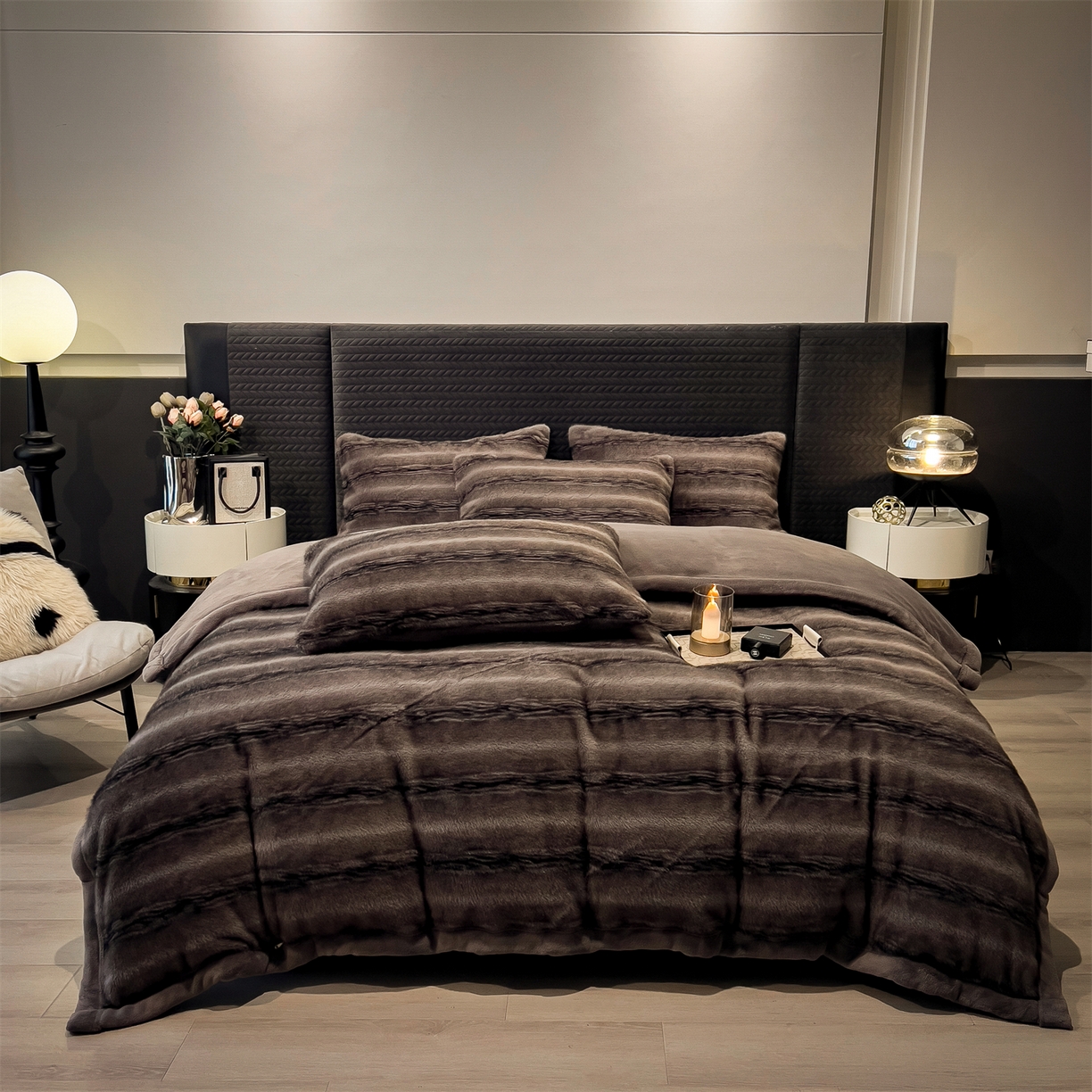 91家纺网 家纺一手货源 找家纺 慕木家纺 2025新款轻奢大金貂四件套雪山飞狐系列 雪山飞狐-莫尼灰