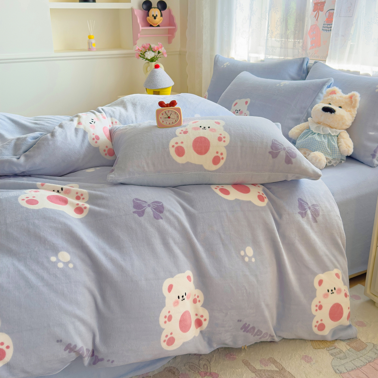 91家纺网 家纺一手货源 找家纺 灿哈家纺 2025新款200g加厚款小清新牛奶绒印花四件套