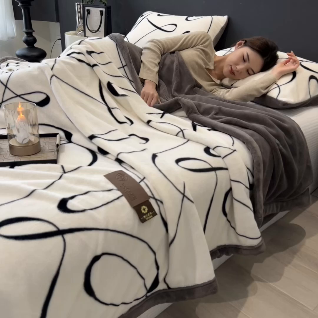 91家纺网 家纺一手货源 找家纺 慕木家纺 2025新款轻奢水貂拉链毛毯可可慕莎系列 可可慕莎-交织白