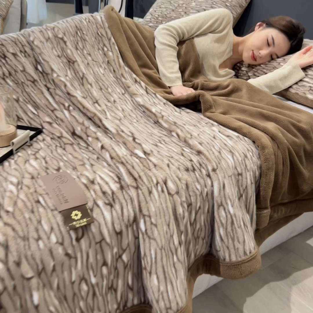91家纺网 家纺一手货源 找家纺 慕木家纺 2025新款轻奢水貂拉链毛毯可可慕莎系列 可可慕莎-绮罗金棕