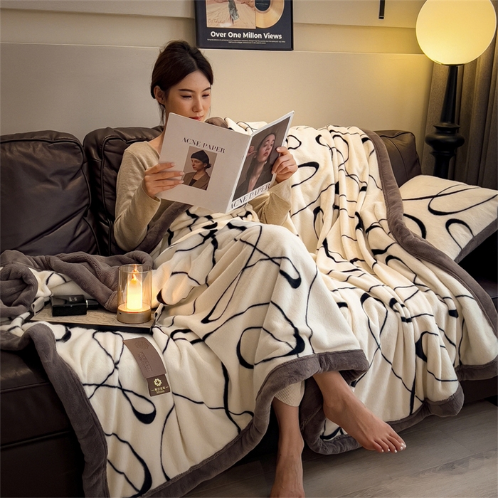 慕木家纺 2025新款轻奢水貂拉链毛毯可可慕莎系列 可可慕莎-交织白