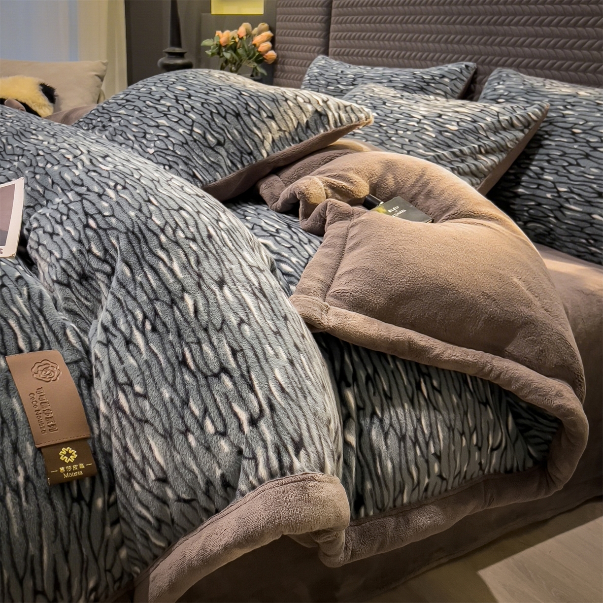慕木家纺 2025新款轻奢水貂四件套可可慕莎系列 可可慕莎-绮罗蓝灰