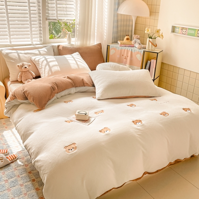 仔仔熊 2025新款牛奶绒刺绣被套单被套被套单件 甜梦小熊-咖