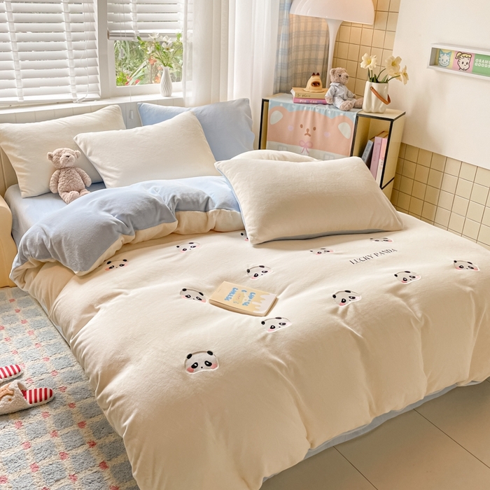 仔仔熊 2025新款牛奶绒刺绣被套单被套被套单件 粉颊熊猫梦-蓝