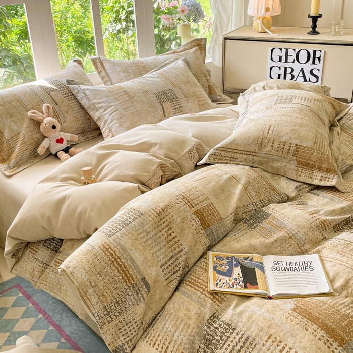 91家纺网 家纺一手货源 找家纺 仔仔熊 2025新款磨毛系列被套单被套被套单件 暖黄格纹