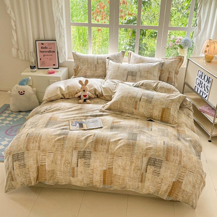 91家纺网 家纺一手货源 找家纺 仔仔熊 2025新款磨毛系列被套单被套被套单件 暖黄格纹