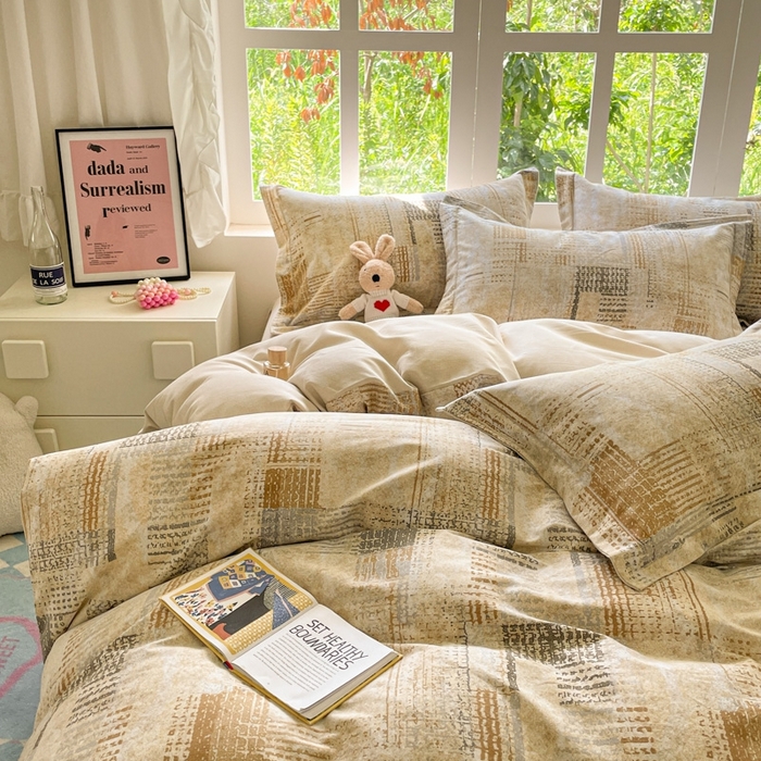 91家纺网 家纺一手货源 找家纺 仔仔熊 2025新款磨毛系列被套单被套被套单件 暖黄格纹