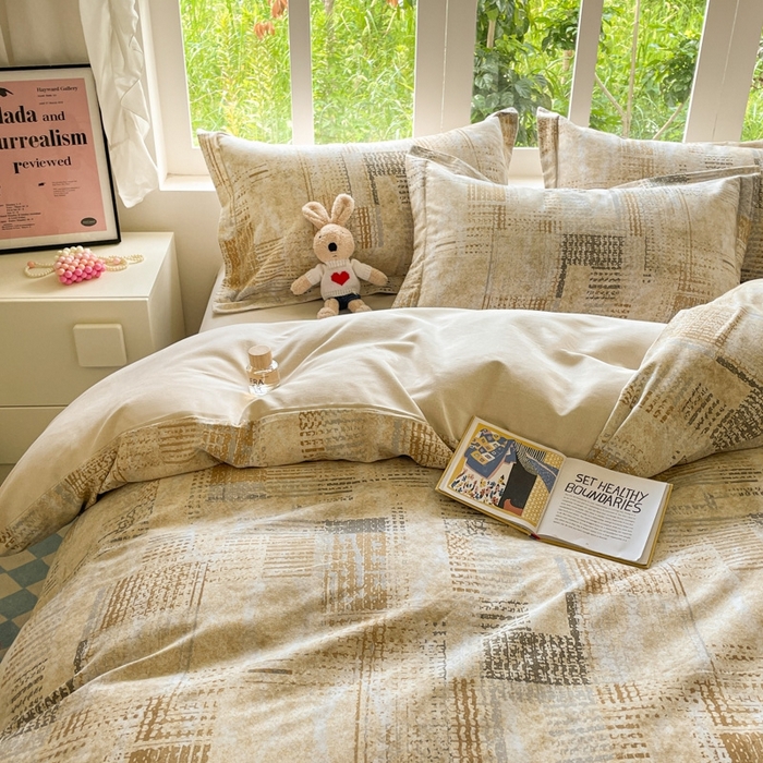 91家纺网 家纺一手货源 找家纺 仔仔熊 2025新款磨毛系列被套单被套被套单件 暖黄格纹