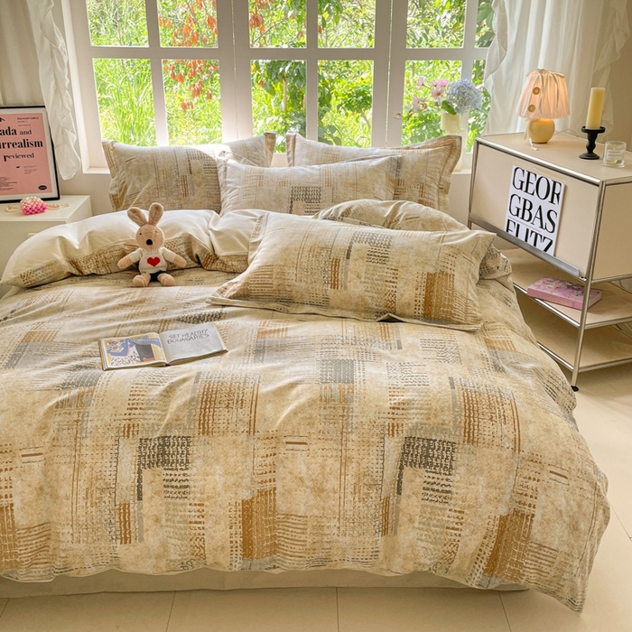 91家纺网 家纺一手货源 找家纺 仔仔熊 2025新款磨毛系列被套单被套被套单件 暖黄格纹