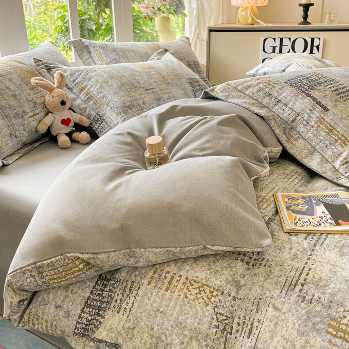 91家纺网 家纺一手货源 找家纺 仔仔熊 2025新款磨毛系列被套单被套被套单件 雅灰格纹