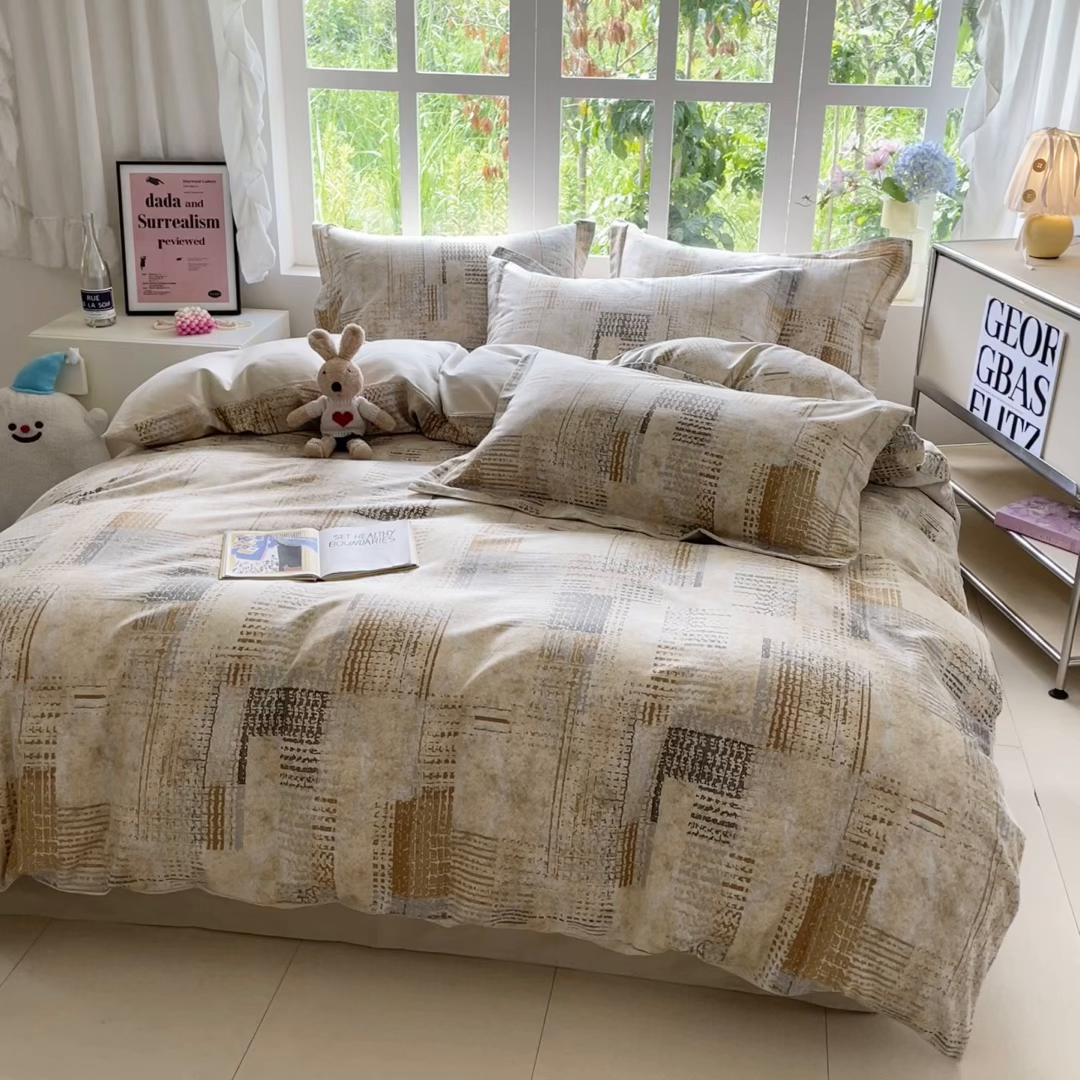 91家纺网 家纺一手货源 找家纺 仔仔熊 2025新款磨毛系列被套单被套被套单件 暖黄格纹