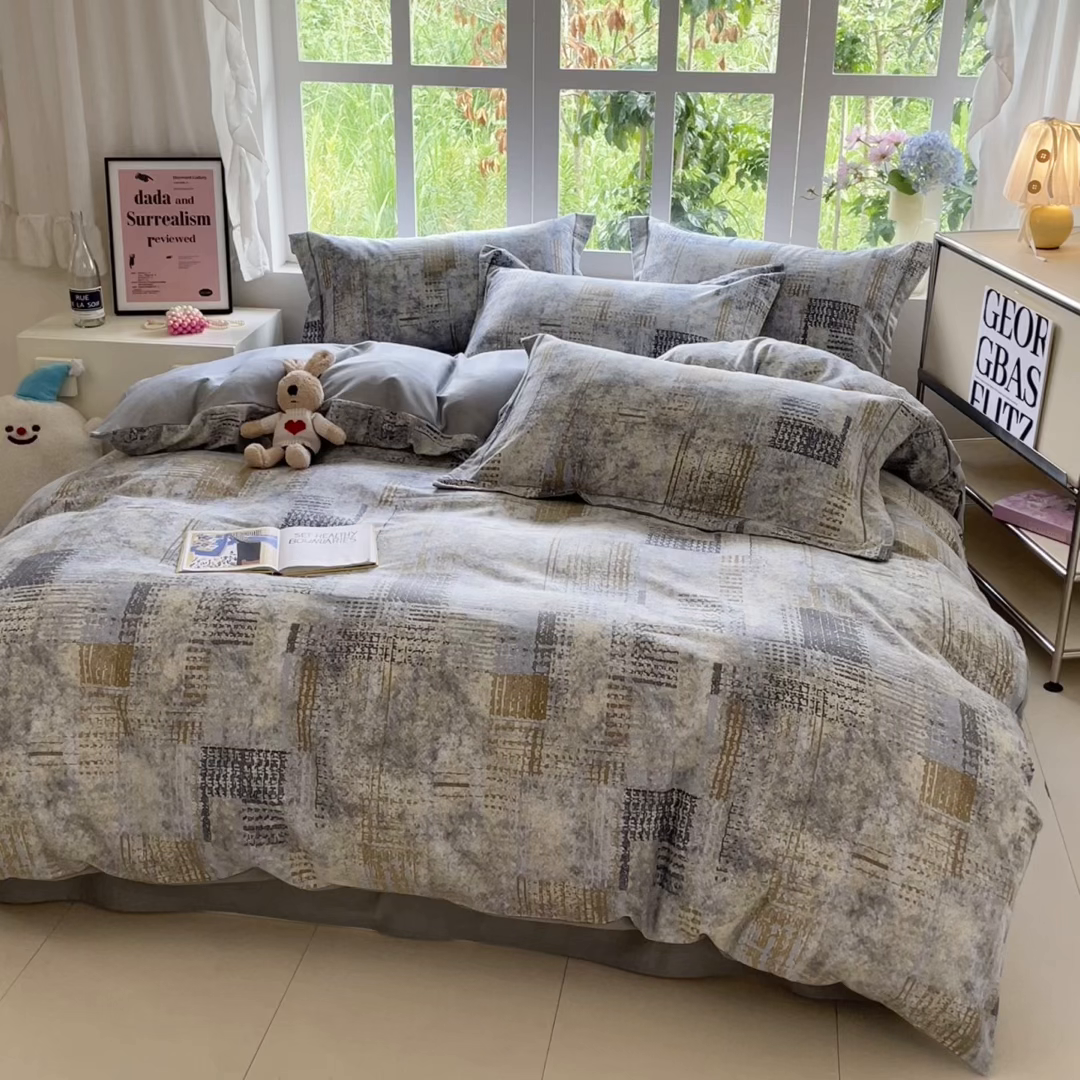 91家纺网 家纺一手货源 找家纺 仔仔熊 2025新款磨毛系列被套单被套被套单件 雅灰格纹