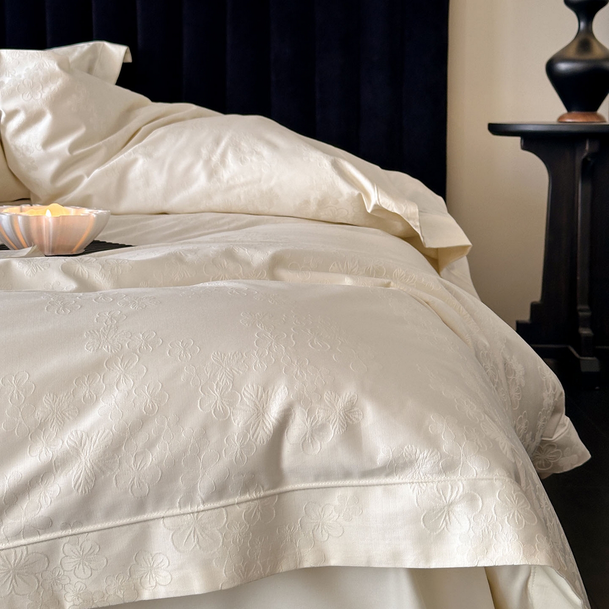 91家纺网 家纺一手货源 找家纺 MIU缪家居 2025新款100支全棉厚织提花简奢系列四件套-贝蒂 贝蒂（米白）