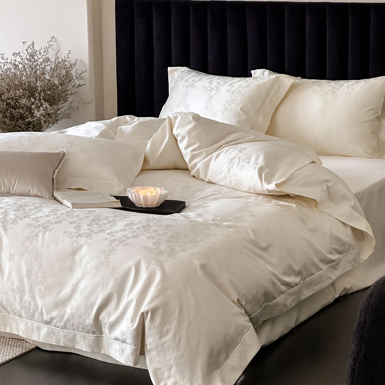 91家纺网 家纺一手货源 找家纺 MIU缪家居 2025新款100支全棉厚织提花简奢系列四件套-贝蒂 贝蒂（米白）