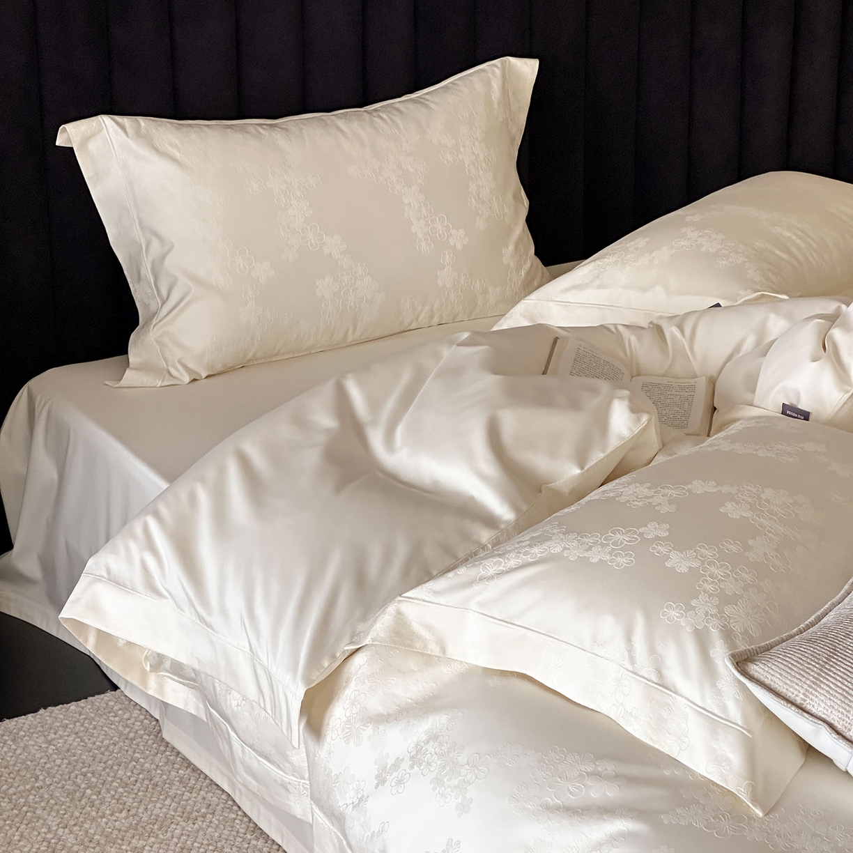 91家纺网 家纺一手货源 找家纺 MIU缪家居 2025新款100支全棉厚织提花简奢系列四件套-贝蒂 贝蒂（米白）