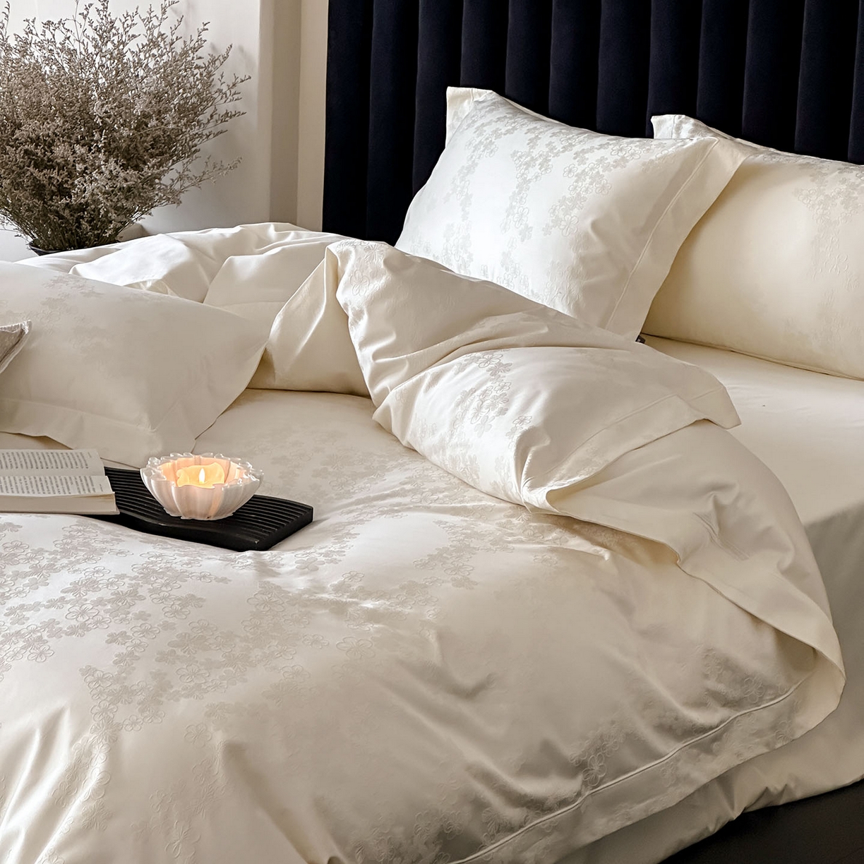 91家纺网 家纺一手货源 找家纺 MIU缪家居 2025新款100支全棉厚织提花简奢系列四件套-贝蒂 贝蒂（米白）