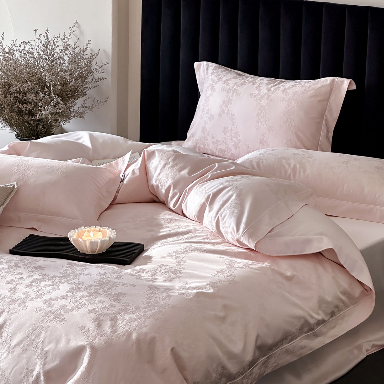 91家纺网 家纺一手货源 找家纺 MIU缪家居 2025新款100支全棉厚织提花简奢系列四件套-贝蒂 贝蒂 （桃粉）