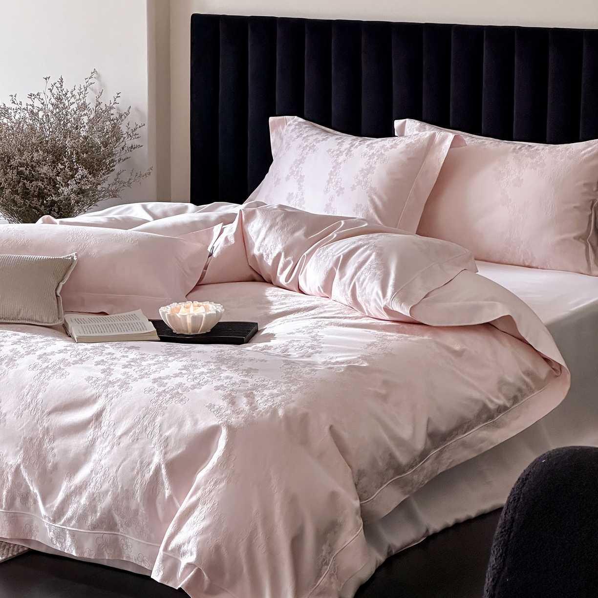 91家纺网 家纺一手货源 找家纺 MIU缪家居 2025新款100支全棉厚织提花简奢系列四件套-贝蒂 贝蒂 （桃粉）