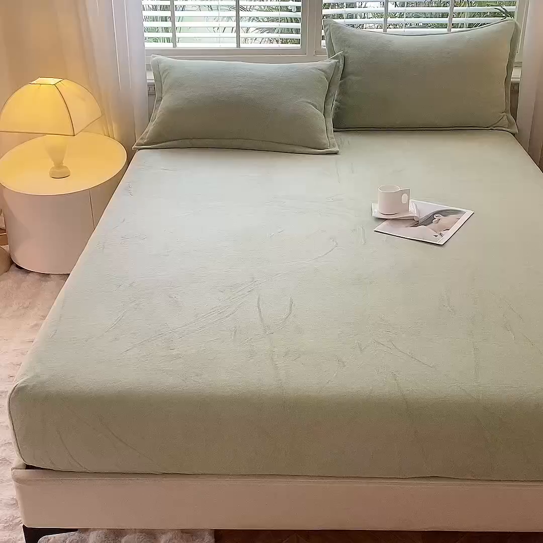 91家纺网 家纺一手货源 找家纺 逸尚阁 2025新款高克重牛奶绒纯色床笠系列 床笠-绿色