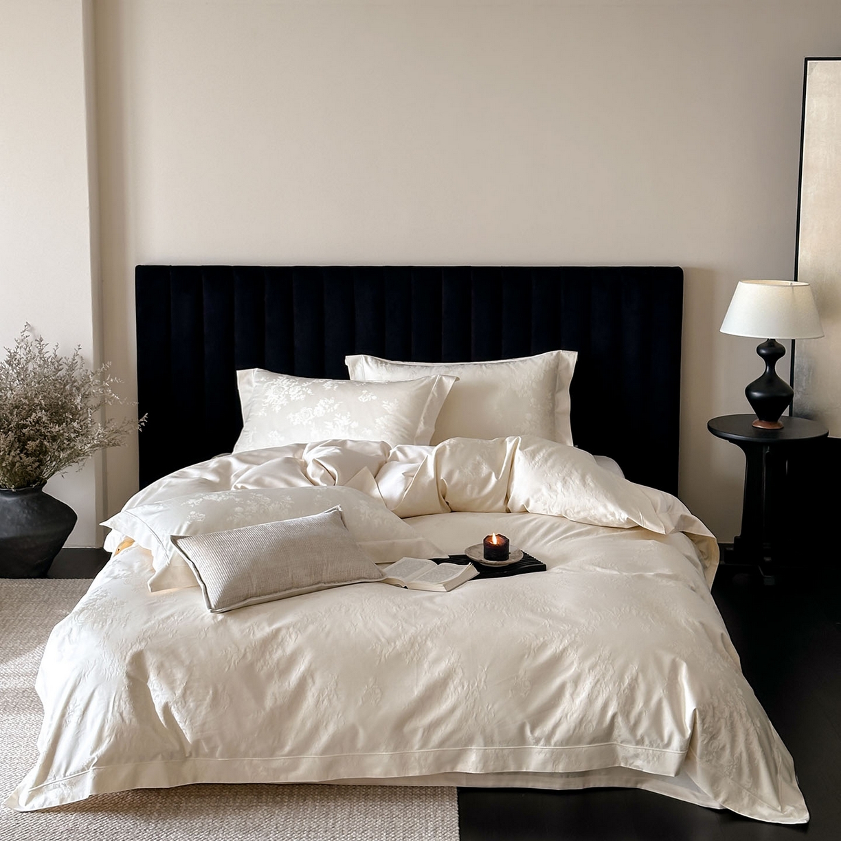 MIU缪家居 2025新款100支全棉厚织提花简奢系列四件套-暮歌 暮歌 （米白）