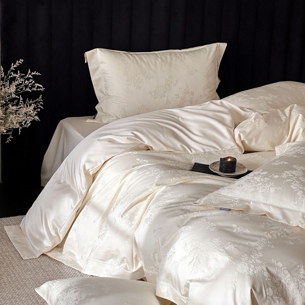 91家纺网 家纺一手货源 找家纺 MIU缪家居 2025新款100支全棉厚织提花简奢系列四件套-暮歌 暮歌 （米白）