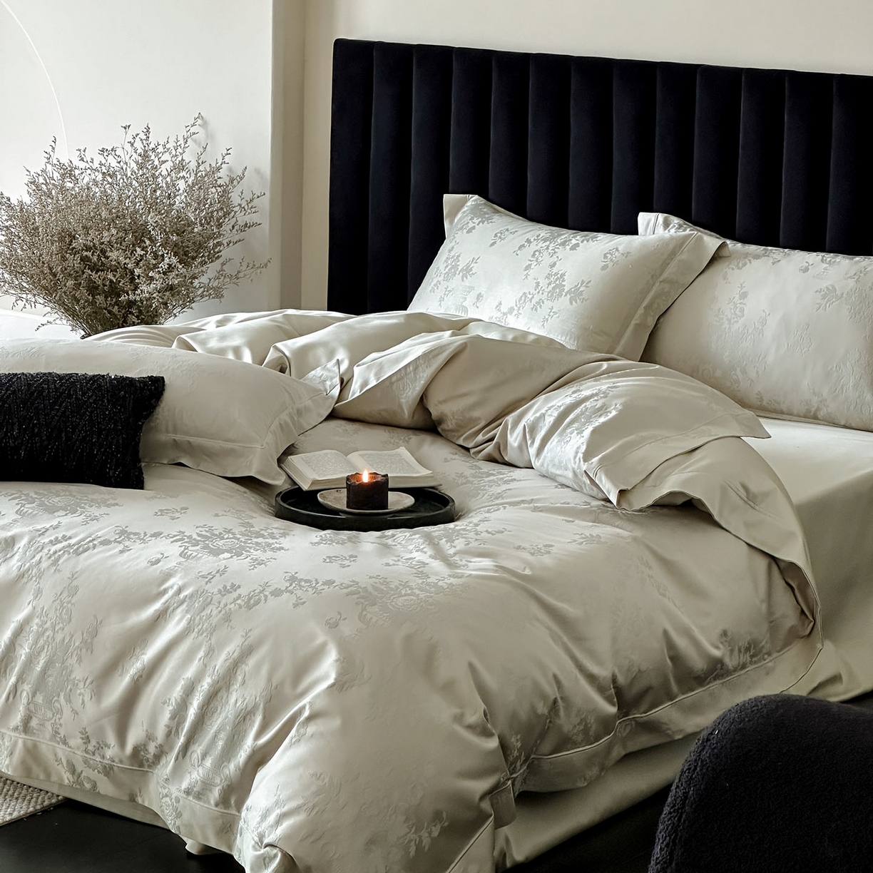 91家纺网 家纺一手货源 找家纺 MIU缪家居 2025新款100支全棉厚织提花简奢系列四件套-暮歌 暮歌（松绿）