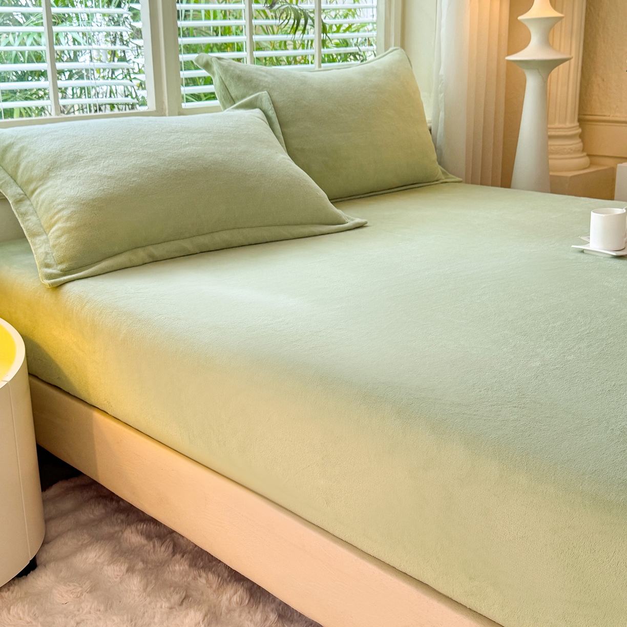 91家纺网 家纺一手货源 找家纺 逸尚阁 2025新款高克重牛奶绒纯色床笠系列 床笠-绿色