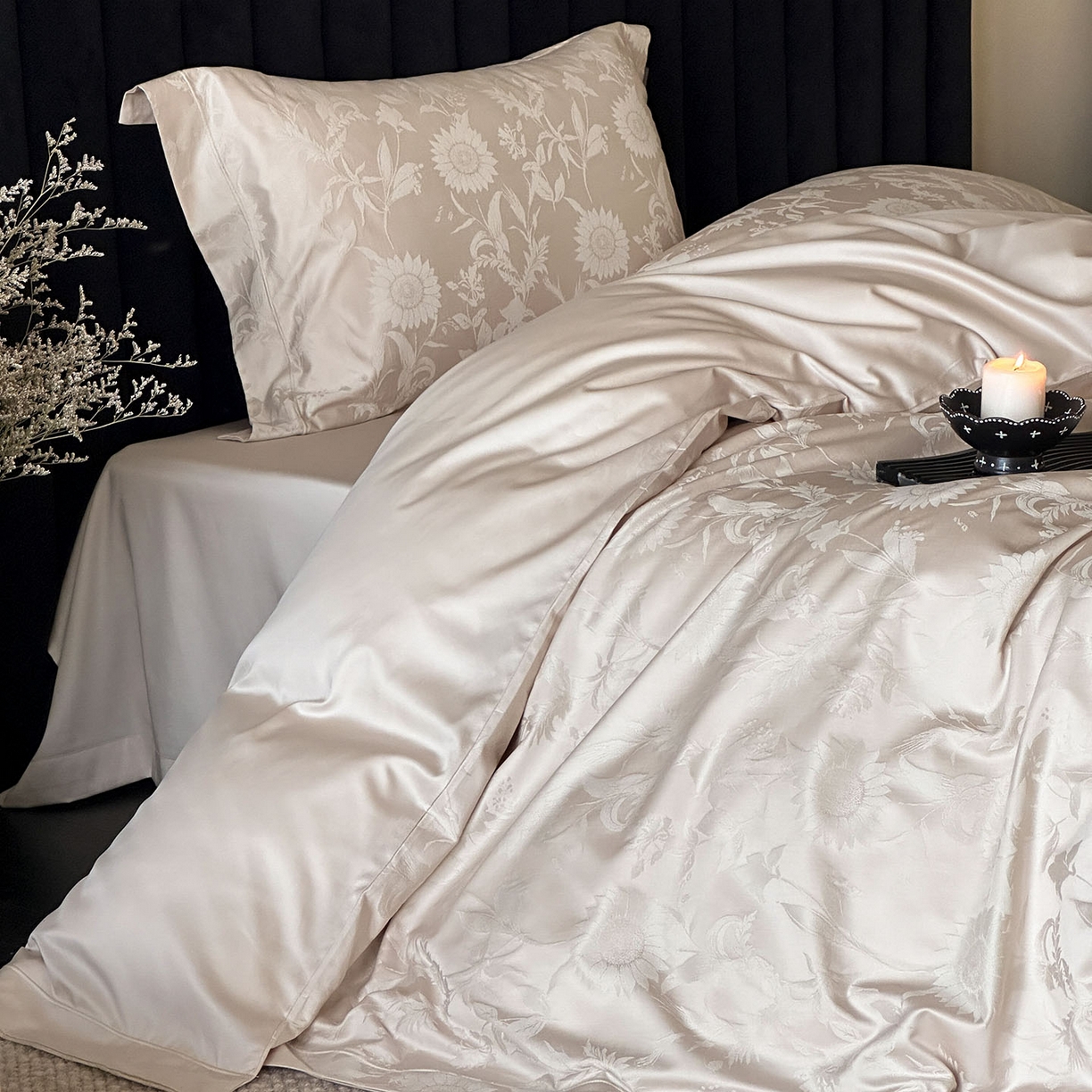 91家纺网 家纺一手货源 找家纺 MIU缪家居 2025新款100支全棉厚织提花简奢系列四件套-向日葵 向日葵（香槟）