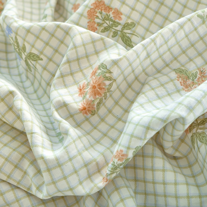 91家纺网 家纺一手货源 找家纺 卢赛尔 2025新款亲肤水洗珍珠棉印花单被套 格子-绿