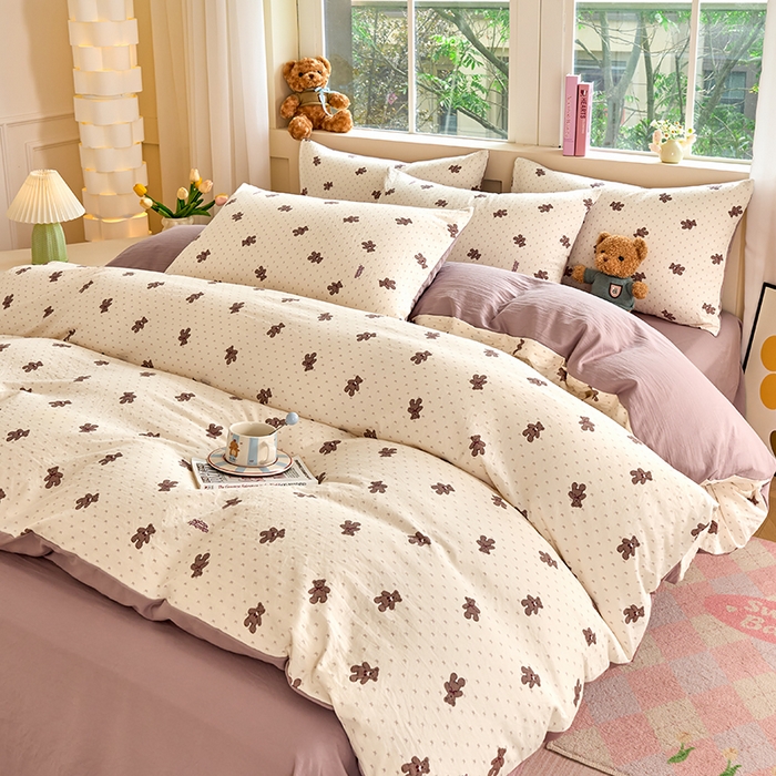 91家纺网 家纺一手货源 找家纺 卢赛尔 2025新款亲肤水洗珍珠棉印花单被套 小棕熊