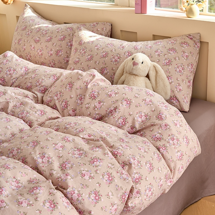 91家纺网 家纺一手货源 找家纺 卢赛尔 2025新款亲肤水洗珍珠棉印花单被套 蔷薇-粉