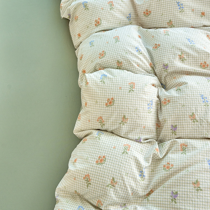 91家纺网 家纺一手货源 找家纺 卢赛尔 2025新款亲肤水洗珍珠棉印花单被套 格子-绿