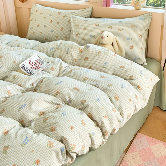 91家纺网 家纺一手货源 找家纺 卢赛尔 2025新款亲肤水洗珍珠棉印花单被套 格子-绿
