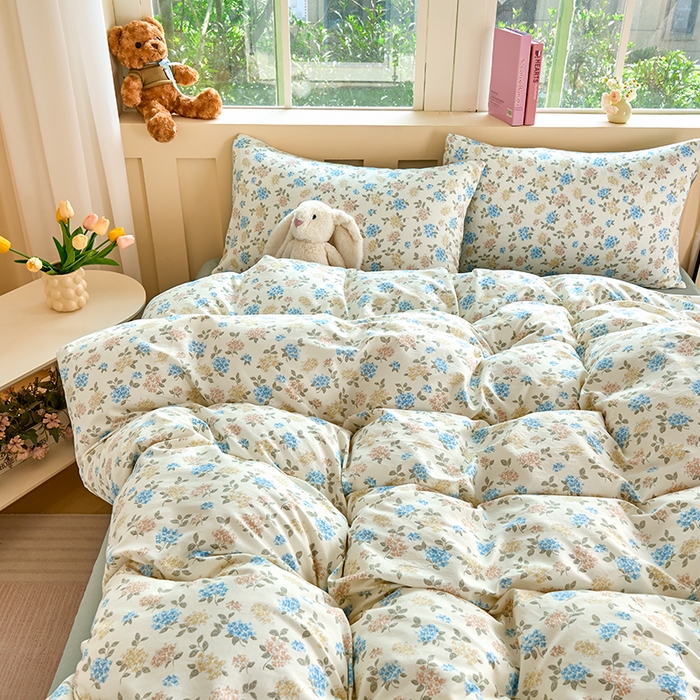 91家纺网 家纺一手货源 找家纺 卢赛尔 2025新款亲肤水洗珍珠棉印花单被套 山茶-绿