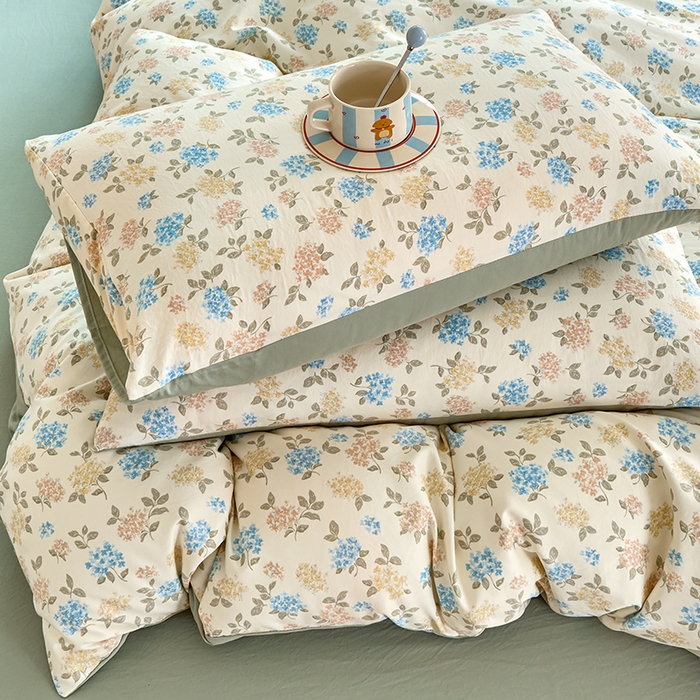 91家纺网 家纺一手货源 找家纺 卢赛尔 2025新款亲肤水洗珍珠棉印花单被套 山茶-绿